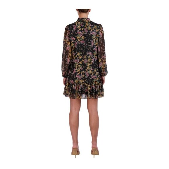 BCBG Paris Womens XL Black Floral Sheered Long Sleeve Dress Spray Garden‎ NWT - Picture 4 of 4
